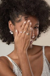 Silver Mushroom Hoop, White Rhodium, Premium Cubic Zirconia  + Star Gift